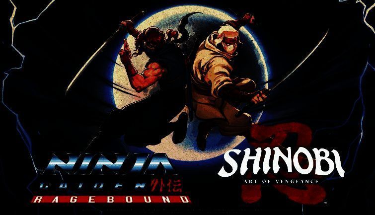 《超级忍 反攻的斩击》与《NINJA GAIDEN: Ragebound》Steam捆绑包宣传图，两位忍者并肩而立，背景为烈焰与刀光交织