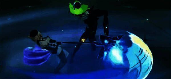 战斗中伊德海莉与敌人攻击对撞触发‘相杀上挑’，敌人被击飞并显示‘失衡’状态图标，随后触发‘碾碎’特效