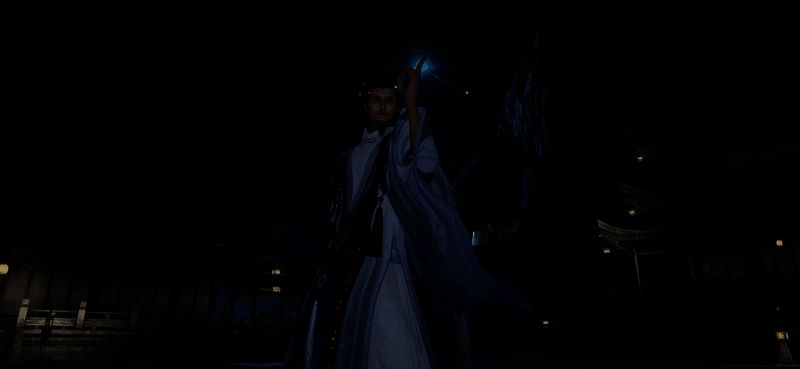 王重阳立于山顶道坛之上，左手持剑，右手指天，背后太极图缓缓旋转，风云变色