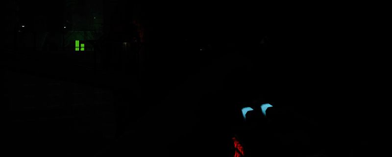 《非生物因素》中电流喷射器的外观展示及实验区入口附近的地形示意图，显示玩家可通过搭建桥梁跨越峡谷进入禁区