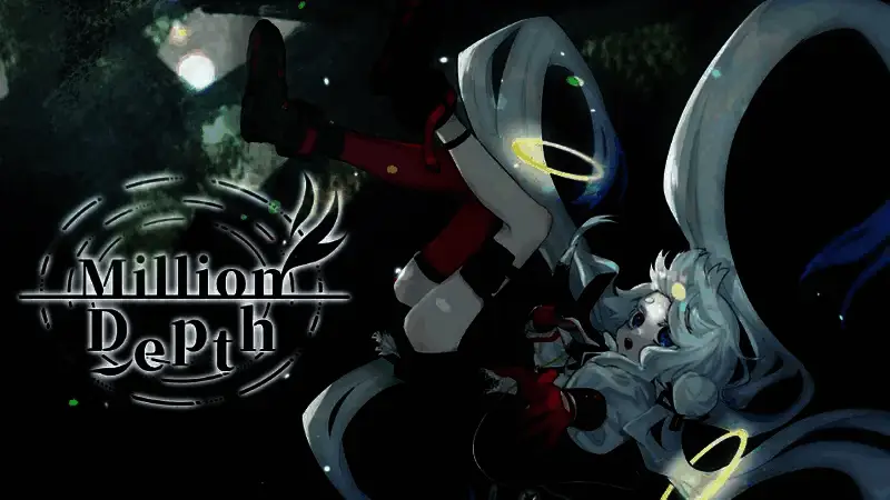 《Million Depth》游戏主视觉图，主角莫玛手持武器站在层层地下世界的入口，背景呈现多重平行世界的交错光影
