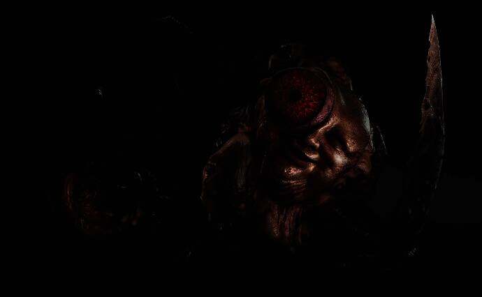 血儿固正面特写，脸部由数张痛苦人脸缝合而成，嘴巴不规则张开，散发诡异红光