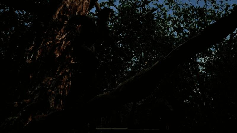 《合金装备Δ：食蛇者》游戏画面，主角Snake潜行穿越丛林，光影细节精致