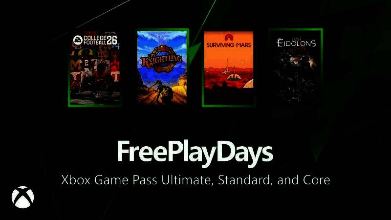 Xbox周末限免游戏《火星求生》《幻灵降世录》宣传图，展示火星基地建设与奇幻战斗场面