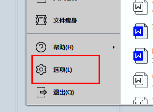 Word选项按钮在左侧菜单中被红框标注