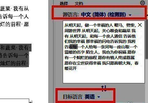 Word右侧翻译面板界面，展示英文文本已翻译为中文的结果