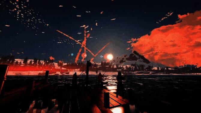 两名玩家角色在森林中合作狩猎，一人持弓瞄准，另一人观察周围环境