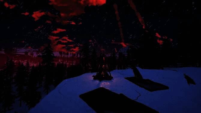 俯视地图视角，显示房车行驶轨迹、资源点分布及天气变化区域