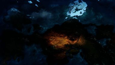 建木区域概念图，高耸入云的巨树与神光环绕的场景