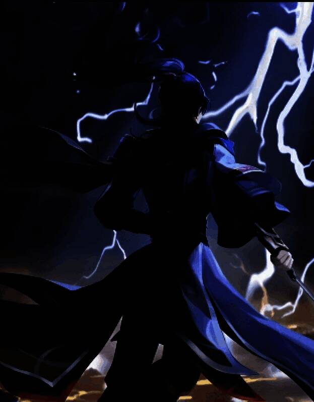 法宗角色悬浮空中，双手凝聚巨大雷球，天空电光闪烁，准备释放大范围雷暴