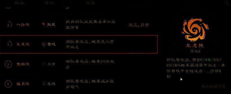 阵法界面展示风扬阵与天覆阵的技能效果及布阵示意图