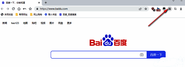 百分浏览器右上角扩展程序图标界面，拼图图标清晰可见