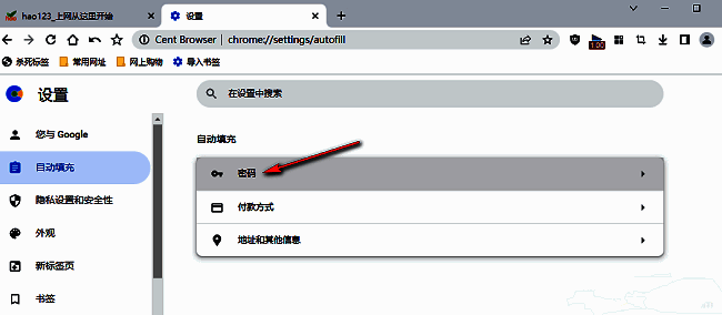 密码管理页面显示多个已保存账户，下方有自动登录和提示保存密码的开关