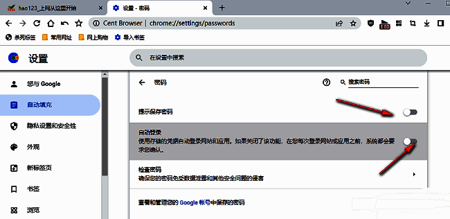 密码设置项中两个开关均已关闭，状态显示为未启用