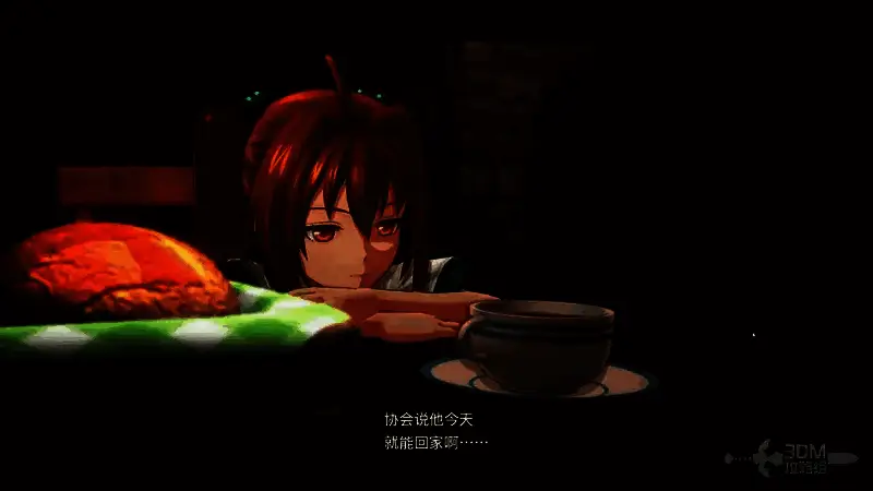 艾丝蒂尔坐在木屋内，窗外夕阳余晖洒入，桌上放着一封未拆的信件，氛围温馨而静谧