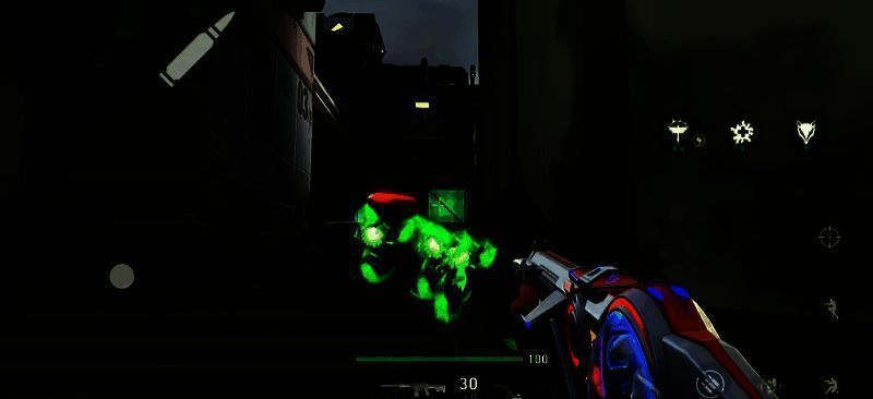 斯凯在掩体后释放治疗光束，蓝色能量连接两名受伤队友，战场硝烟弥漫