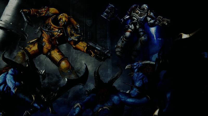 科技战士正在操作控制台，周围环绕着全息战术投影，显示敌我部署态势