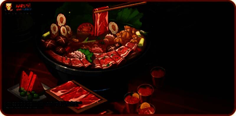 组织成员围坐在火锅桌旁，头顶冒出‘欢聚之锅’替身特效，气氛热闹