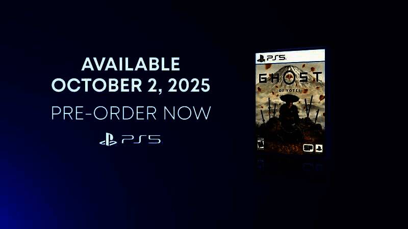 游戏LOGO特写：羊蹄山之魂，背景为燃烧的山寺