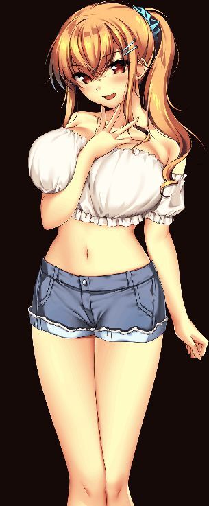 田口桃华角色立绘，扎着马尾的活泼大姐姐，穿着咖啡厅制服，笑容温暖