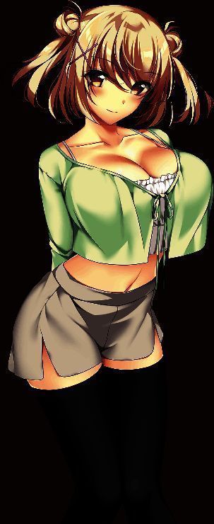 小岛日和角色立绘，双马尾少女抱着玩偶，眼神天真，背景是可爱风格的房间