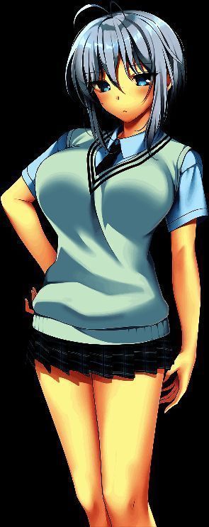 早坂苍唯角色立绘，短发干练少女，双手叉腰站立，神情自信张扬