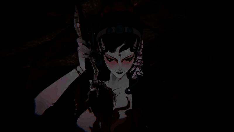 水墨风格的美女BOSS在画卷中舞剑，笔触随动作流动，极具艺术美感