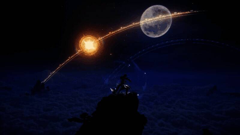 主角在异空间中坠落，下方是发光的巨大八卦阵，周围符文流转，神秘莫测