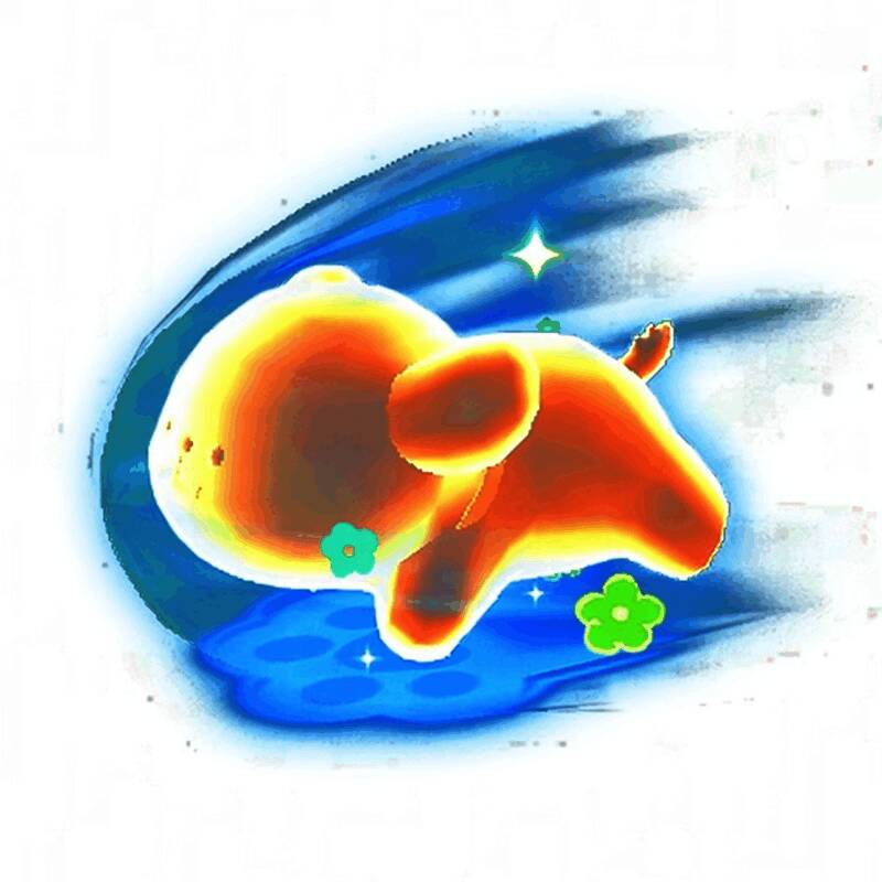 决战技外观「幽魂追踪·小金毛」技能特效预览，幽蓝色光轨缠绕小狗虚影，神秘感十足