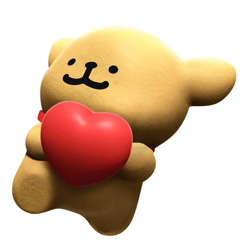 手持物「小金毛玩偶」展示图，玩偶双眼发光，表情呆萌，适合搭配多种场景使用