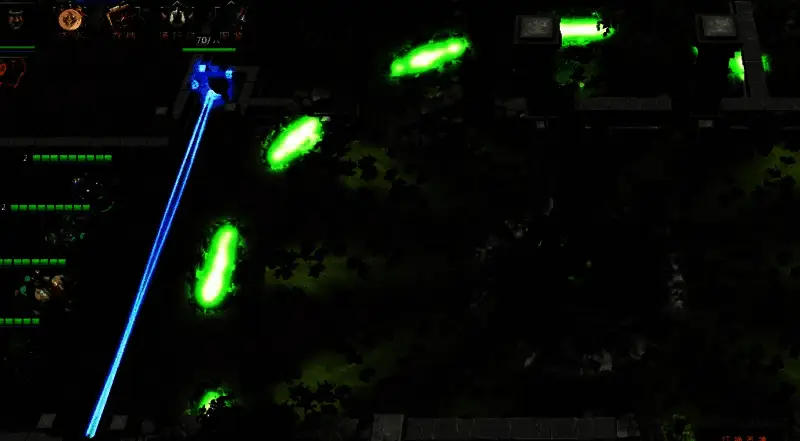 BOSS战斗场景，巨型怪物释放全屏技能，玩家英雄在弹幕中闪避反击