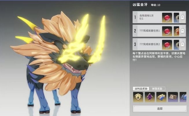 游戏内地图截图，红圈标注凶猛金牙刷新点，位于废弃帐篷与残破火堆之间