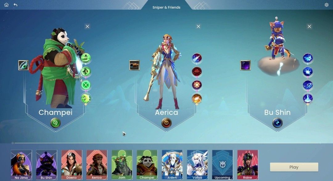 英雄技能展示界面，左侧为技能图标与描述，右侧为角色在战场中的技能释放动画