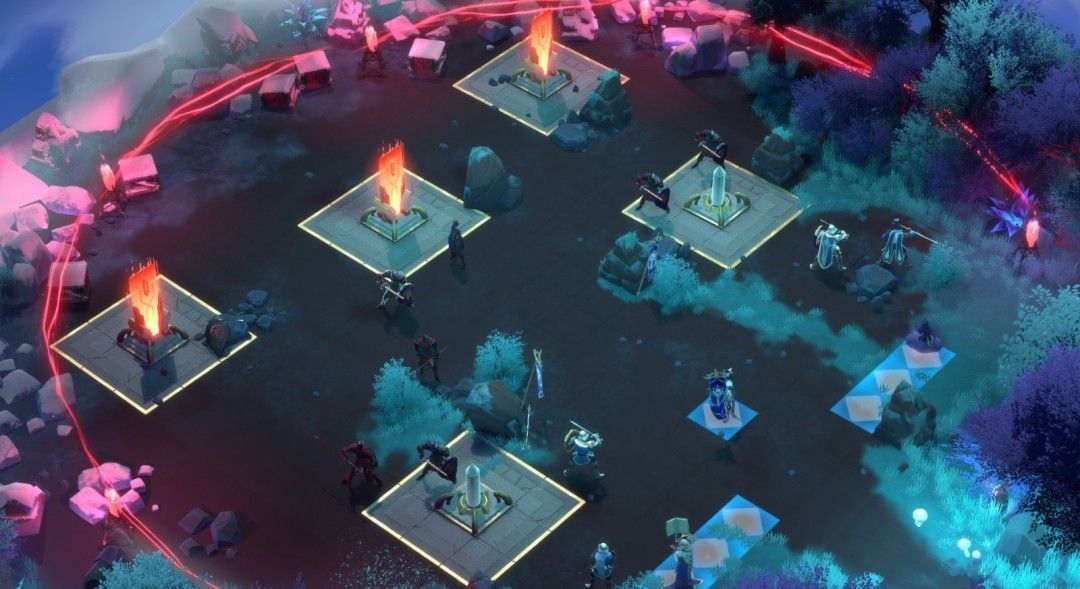 AI对战场景，玩家操控队伍与高智商AI展开复杂站位博弈，技能连锁精准打击