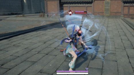 双戟技能“拨云龙”与“探海蛟”连招演示界面，角色腾空跃起后疾速俯冲，动作连贯流畅