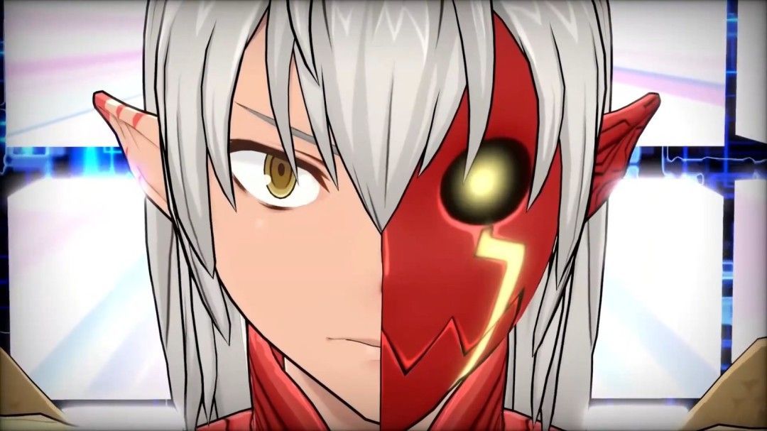 主角御园伊纪与埃癸奥兽并肩站立于城市废墟之中，天空裂开时空漩涡，氛围紧张而神秘