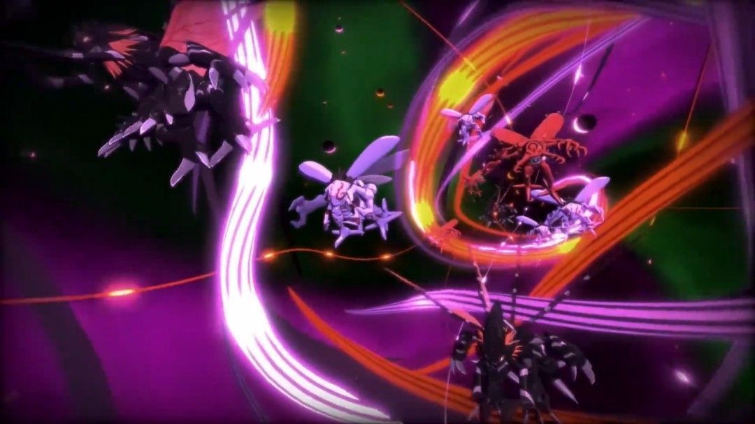 战斗场景中，埃癸奥兽释放强力技能，光芒四射，背景为崩塌的都市建筑