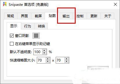 Snipaste设置界面中的输出选项卡页面