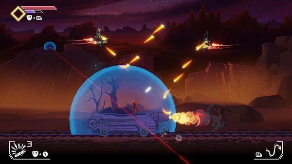 战斗场景中哥普拉与亚美女双人协同射击，敌人碎片四溅，特效华丽