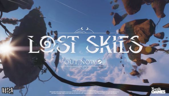 《失落的天空》游戏主视觉图，展示漂浮在空中的废墟与神秘光影交织的奇幻世界