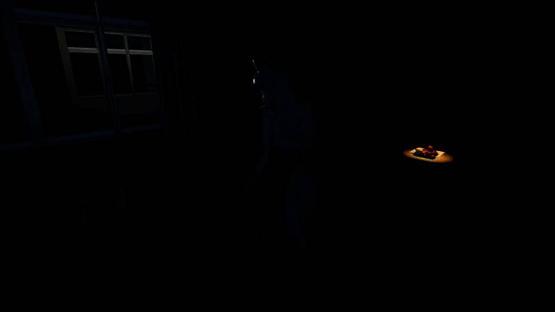 主角在昏暗走廊奔跑，身后传来脚步声，光影交错营造紧张气氛