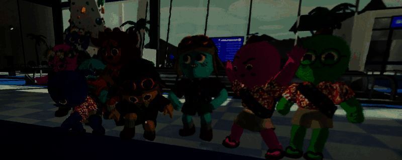 《PEAK》游戏中角色绑满气球准备跳跃的场景，画面充满童趣与幻想色彩