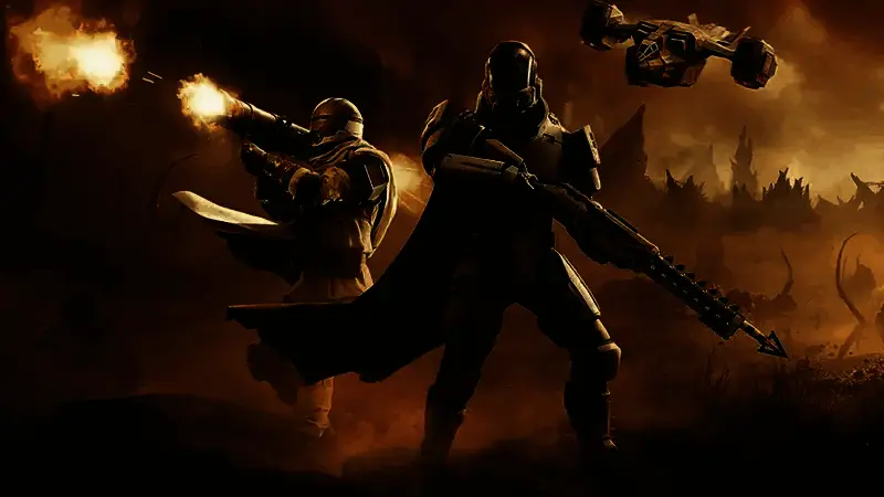 《绝地潜兵2》登陆Xbox平台宣传图，主角身穿动力装甲在战场上奔跑，背景为爆炸与外星敌人