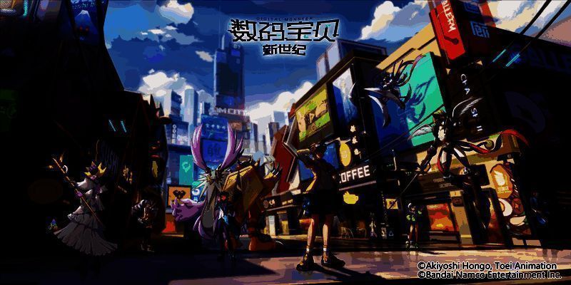 加布兽人偶在舞台上与观众互动，背景为数码世界地图与进化树