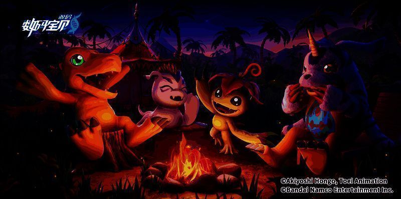 《数码宝贝》展区布置充满童趣，展示历代数码兽手办与进化路线图