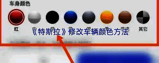 特斯拉APP内展示的虚拟车身颜色切换界面，界面清晰显示多种可选颜色