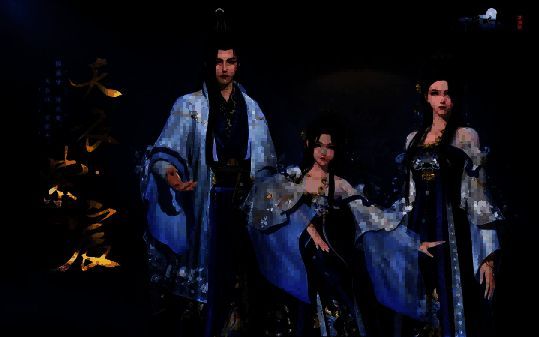 天衣·紫宸外观展示，角色身穿金红相间的粤绣华服，凤凰图案华丽夺目，整体风格奢华典雅