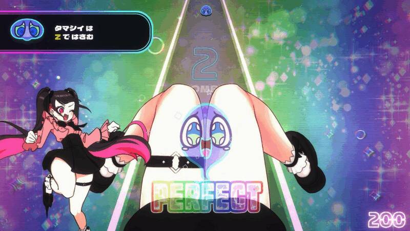 游戏战斗界面截图，显示血量条、节奏提示与敌人逼近的紧张画面