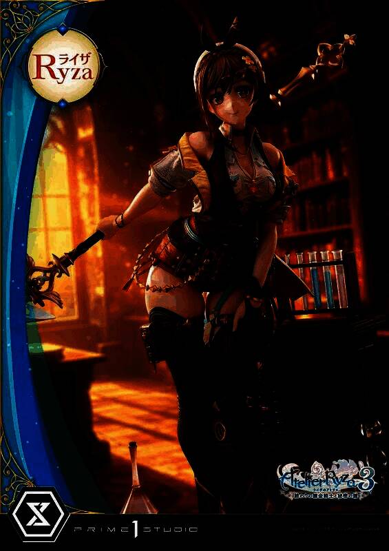 手办正面动态姿态展示，莱莎微微侧身，眼神灵动，充满活力