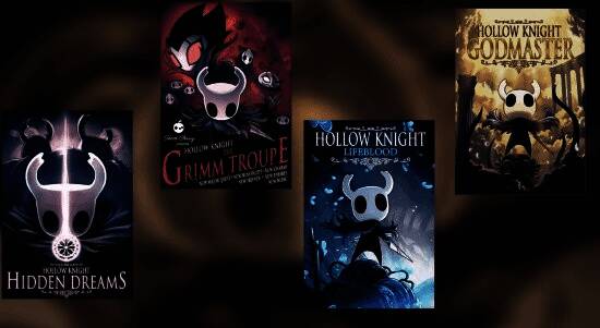 《空洞骑士：丝之歌》宣传图，新角色丝线少女悬浮空中，周围环绕发光虫群，视觉风格梦幻且危险